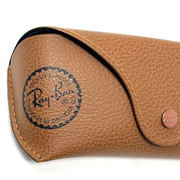 Ray-Ban Tan Brown Leather Sunglasses Eyeglasses Case + Microfiber Cleaning Cloth - Picture 2 of 12